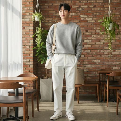 회색 맨투맨: 편안한 주말 동네 마실 룩