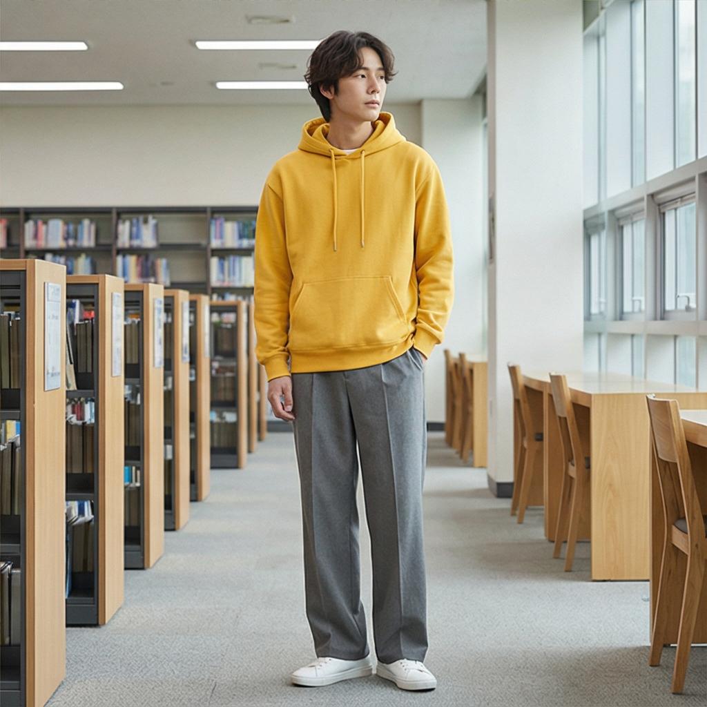 회색 와이드 슬랙스: 지적인 캠퍼스룩