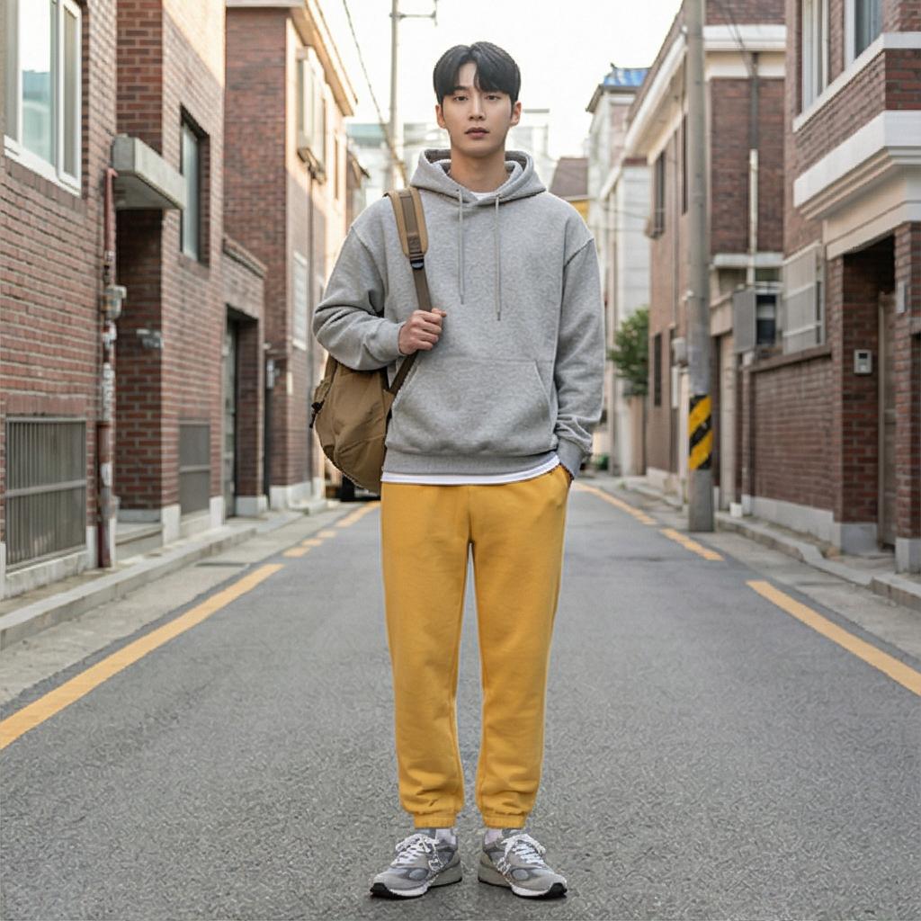 회색 후드 티셔츠: 차분하고 활동적인 룩