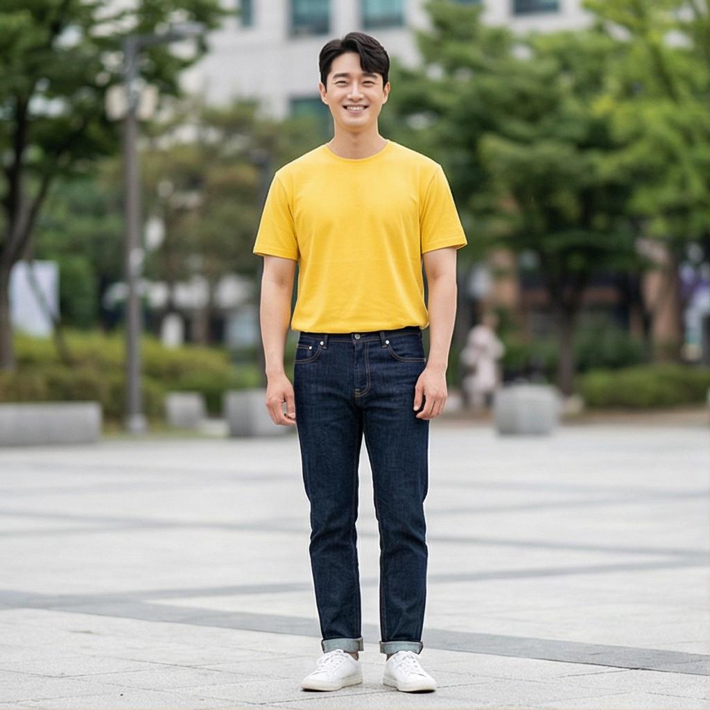 진청 데님 팬츠: 캐주얼한 분위기