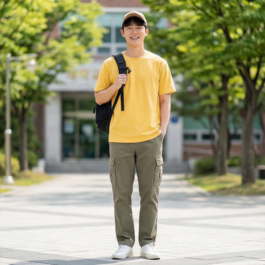 카키색 와이드 팬츠: 빈티지한 캠퍼스 스타일