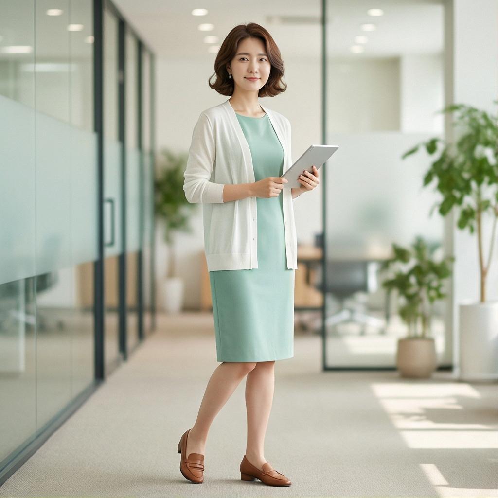 화이트 가디건: 편안한 출근 룩
