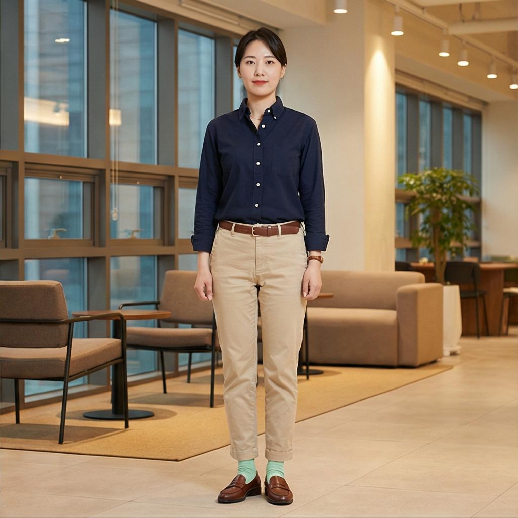 베이지 면바지: 부드러운 감성의 비즈니스 캐주얼 스타일