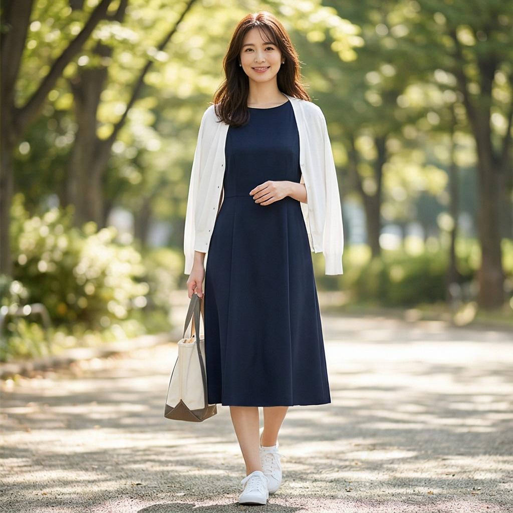 화이트 가디건: 경쾌한 나들이룩