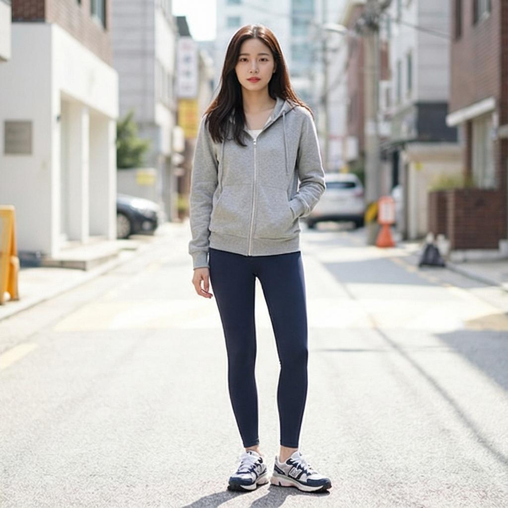 그레이 후드 집업: 활동적인 분위기