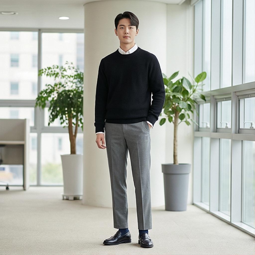 그레이 슬랙스: 지적이고 차분한 비즈니스 캐주얼 룩