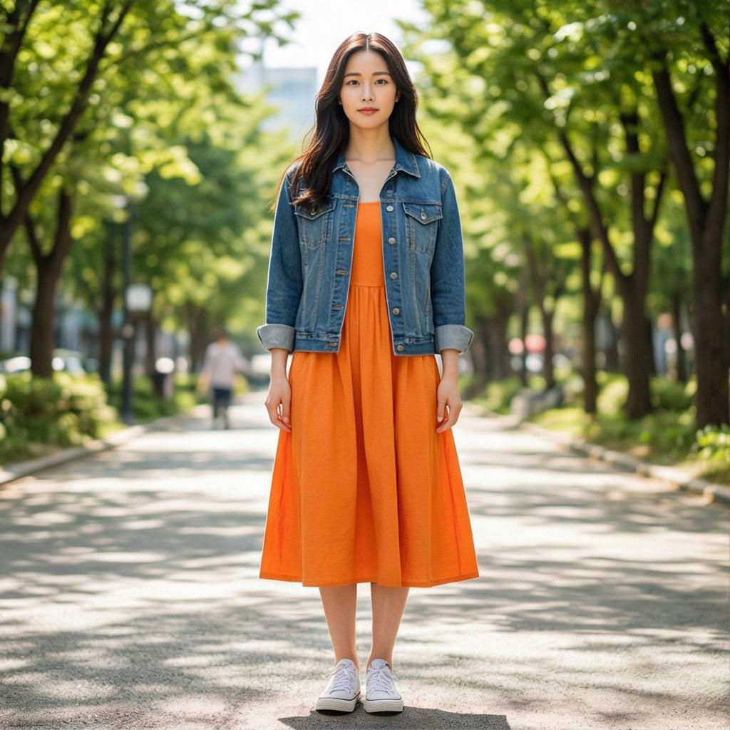 데님 자켓 & 화이트 스니커즈: 편안한 주말 나들이 룩