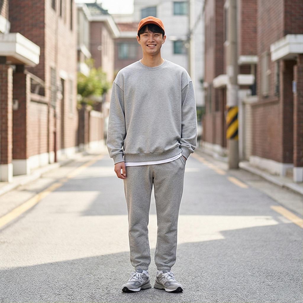 회색 맨투맨 & 조거 팬츠: 편안한 데일리 룩