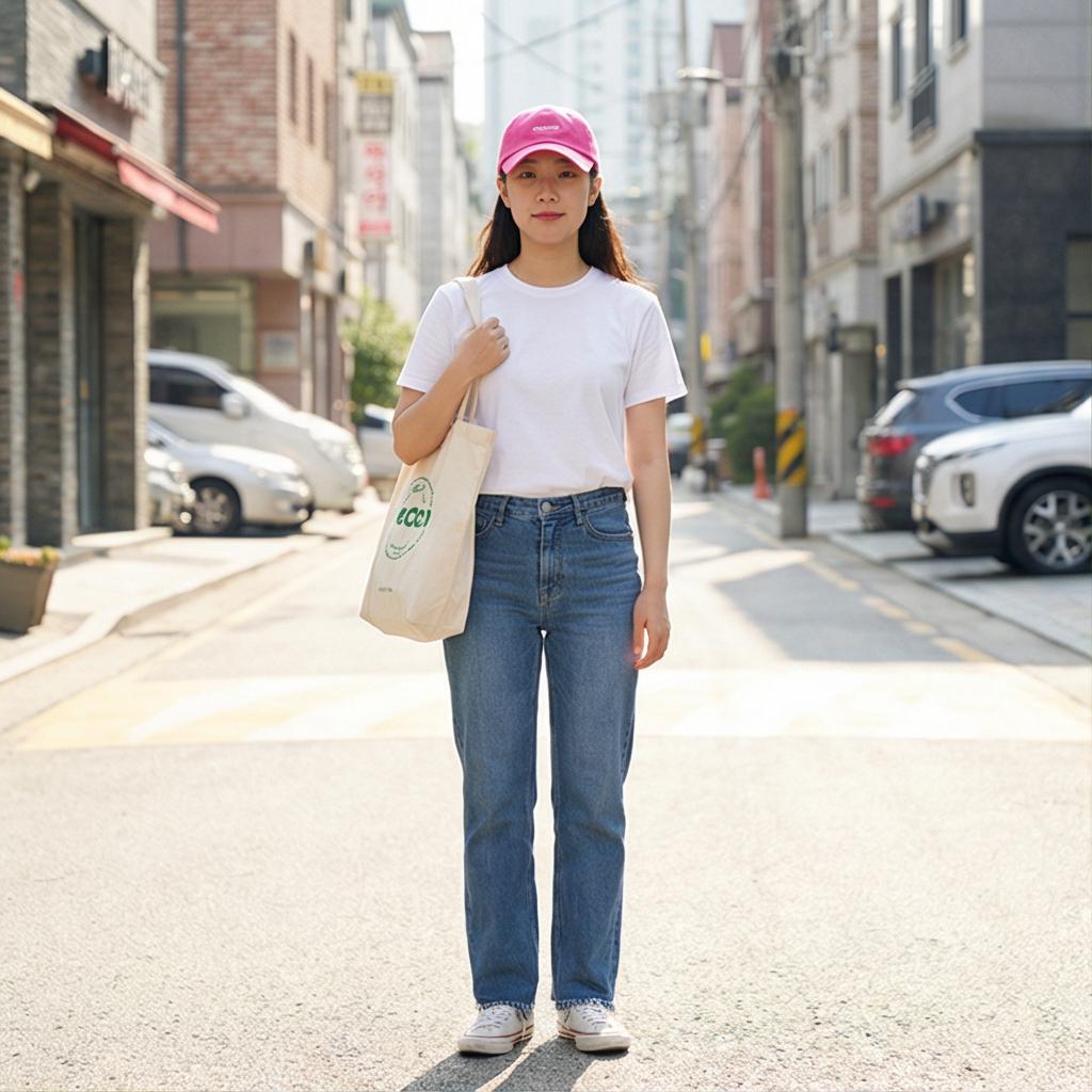 흰색 티셔츠와 청바지: 청량한 데일리룩