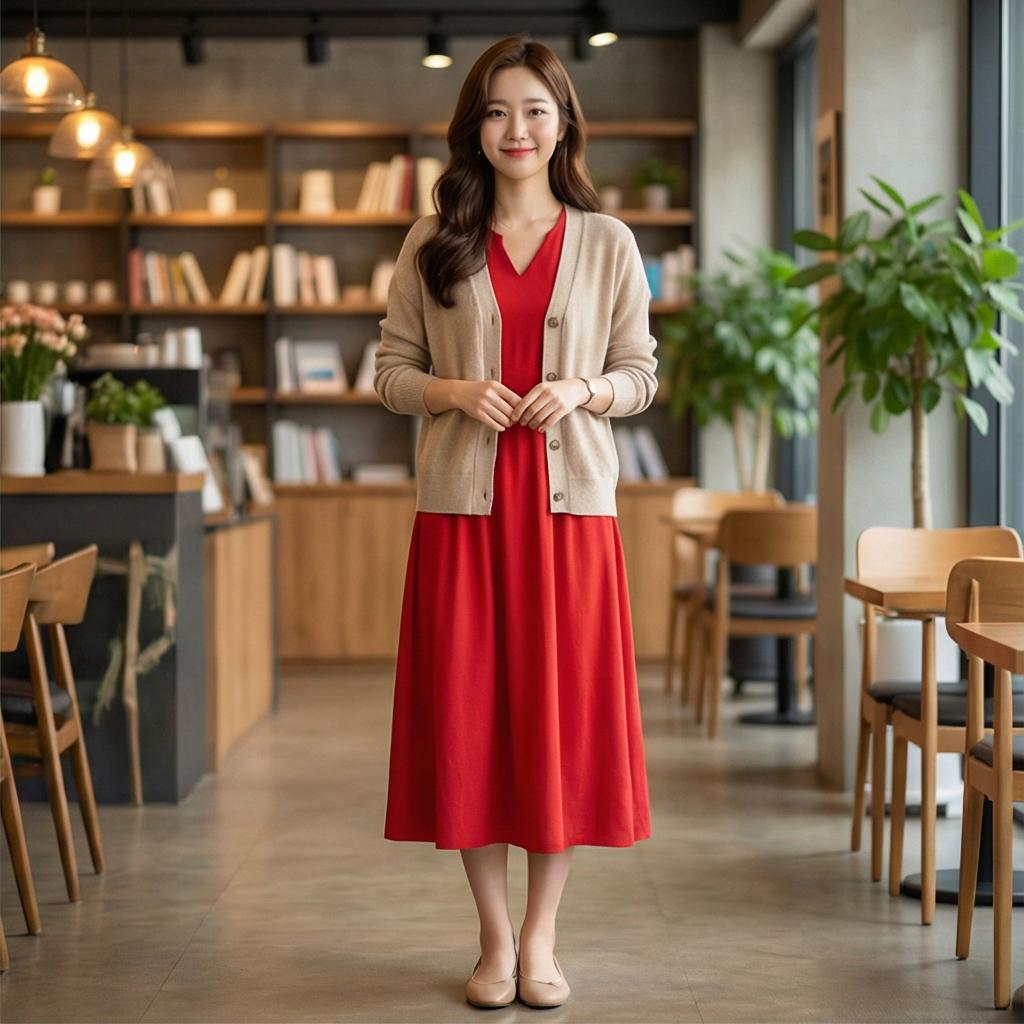 베이지 가디건: 부드럽고 편안한 데이트 룩