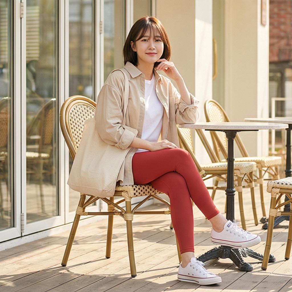 베이지색 오버핏 셔츠: 단정한 나들이 룩