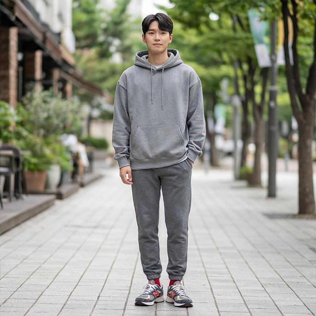 그레이 조거 팬츠와 러닝화: 감각적인 원마일 웨어 스타일