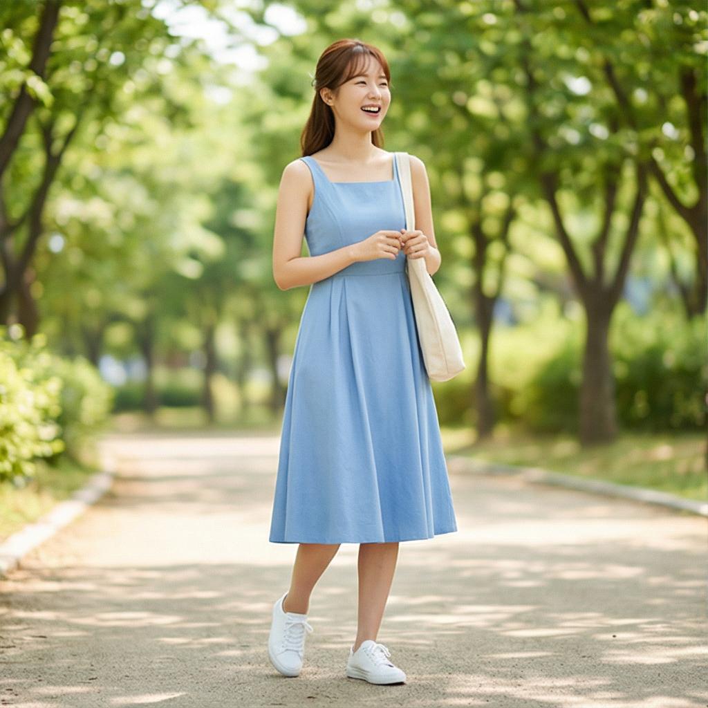 화이트 스니커즈: 경쾌한 나들이 스타일