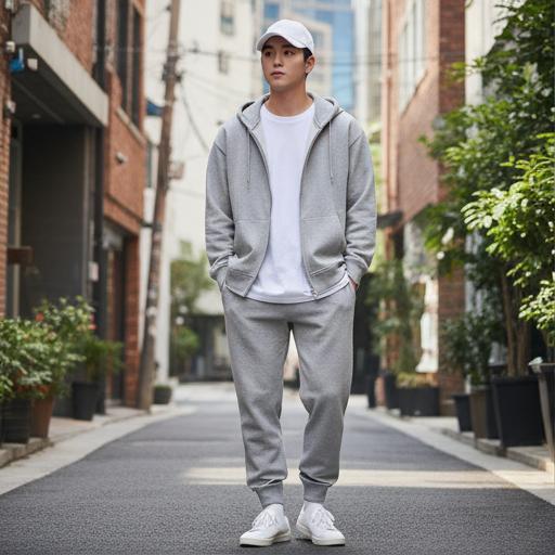 그레이 후드집업 & 조거 팬츠: 꾸안꾸 데일리룩