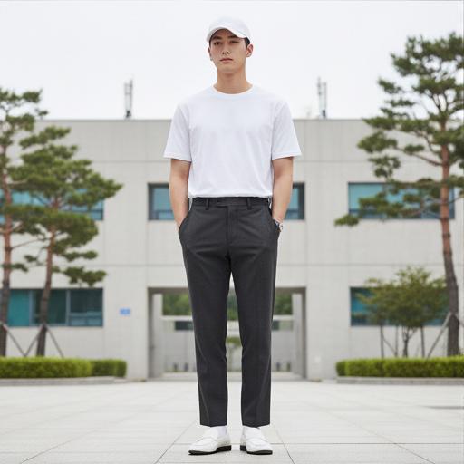 흰색 티셔츠 & 슬랙스: 깔끔한 미니멀룩