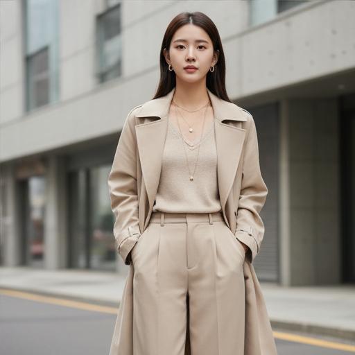 베이지 팬츠: 톤온톤 미니멀룩