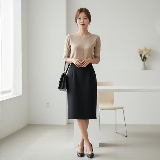검정 H라인 스커트: 미니멀한 오피스룩
