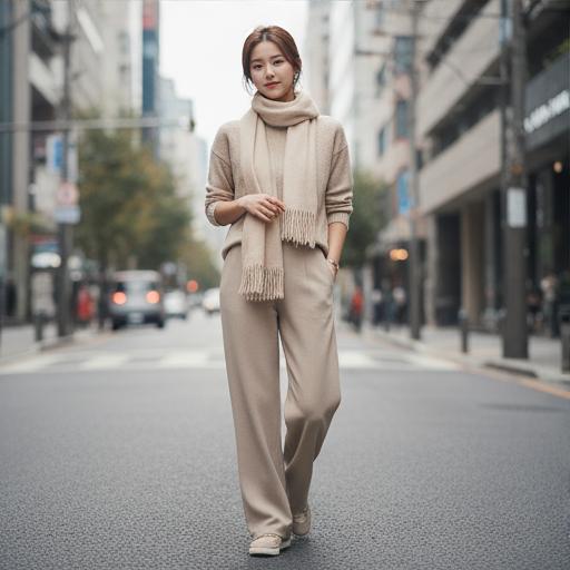 베이지 와이드팬츠: 모던한 비즈니스 캐주얼 스타일