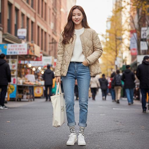 청바지와 흰색 니트: 활동적인 데일리룩