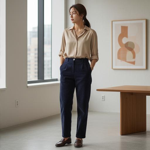 네이비/진청 골덴 팬츠: 클래식 오피스룩