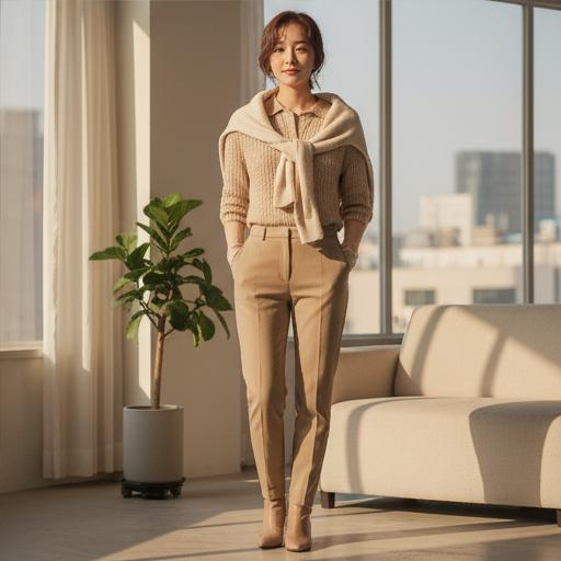 샌드 혹은 카키 컬러 슬랙스: 분하고 개성 있는 어스 톤 룩