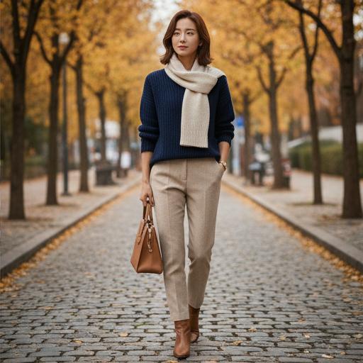 네이비 니트: 차분하고 부드러운 캐주얼 데일리룩