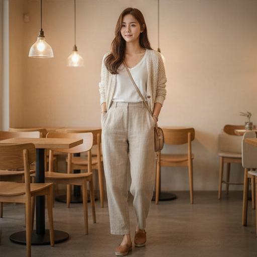 크림색 가디건: 부드럽고 로맨틱한 데이트룩