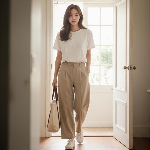 흰색 티셔츠 & 슬리퍼: 편안한 데일리 캐주얼룩