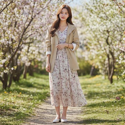 롱 원피스: 부드러운 무드의 데이트룩