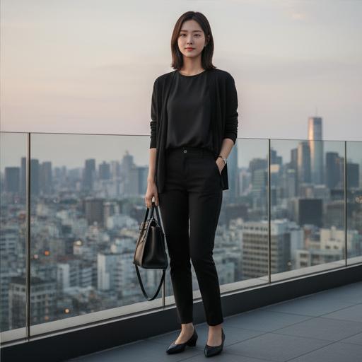 블랙 팬츠 & 베이직 티셔츠: 시크한 비즈니스 캐주얼 룩