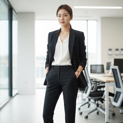 블랙 슬랙스와 화이트 셔츠: 세련된 오피스룩