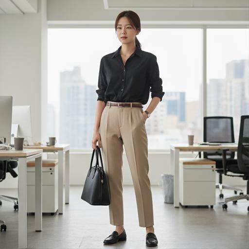 베이지 슬랙스: 깔끔한 비즈니스 캐주얼룩