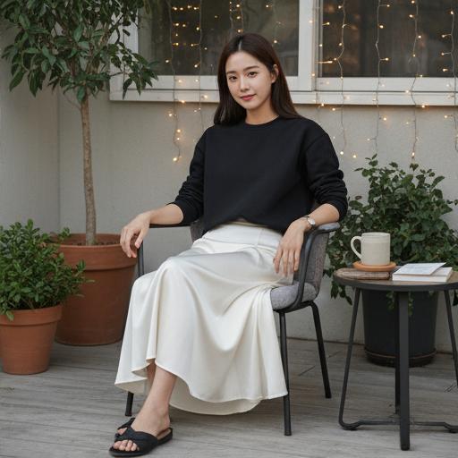 새틴 롱 스커트: 여성스럽고 편안한 외출복