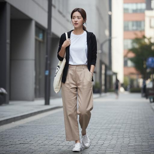 베이지 와이드 팬츠: 미니멀 데일리룩