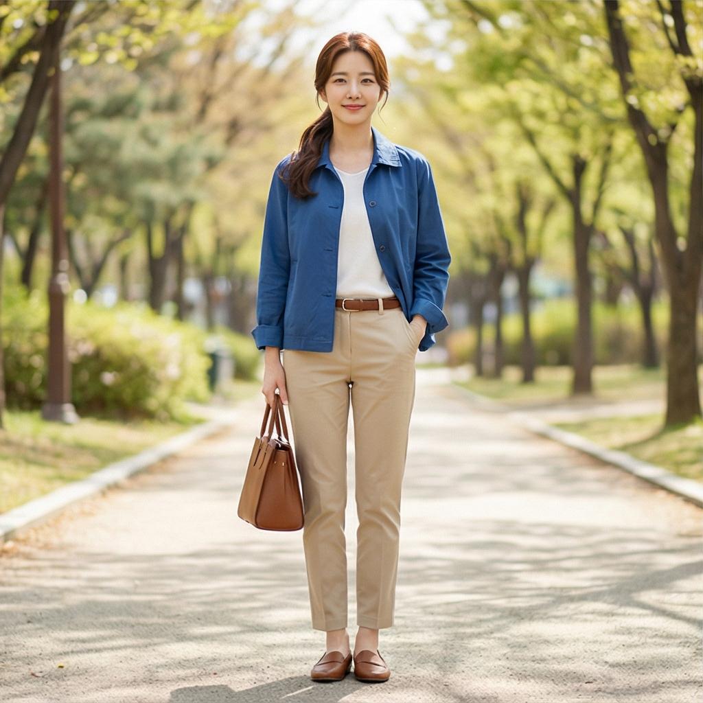 베이지색 치노 팬츠: 부드러운 나들이 스타일