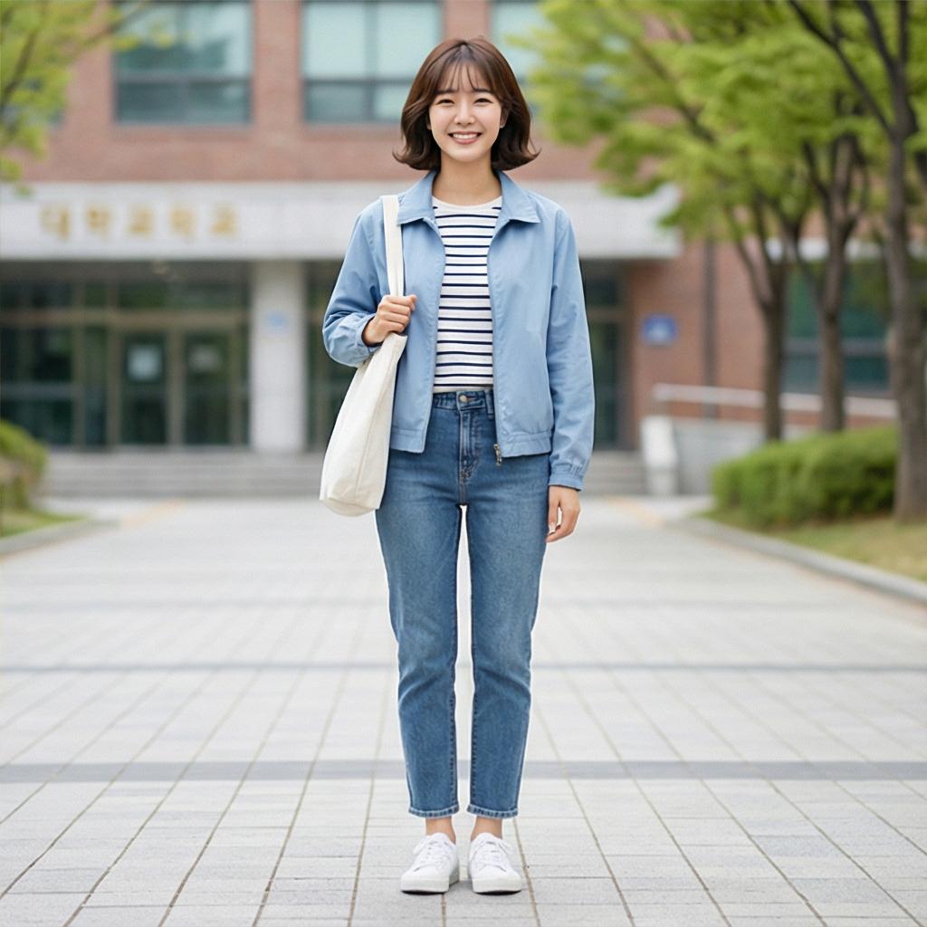 스트라이프 티셔츠: 경쾌한 캠퍼스 스타일