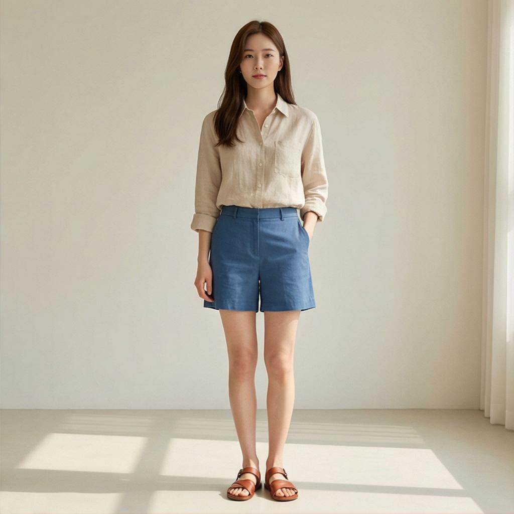 베이지 린넨 셔츠: 차분하고 단정한 분위기