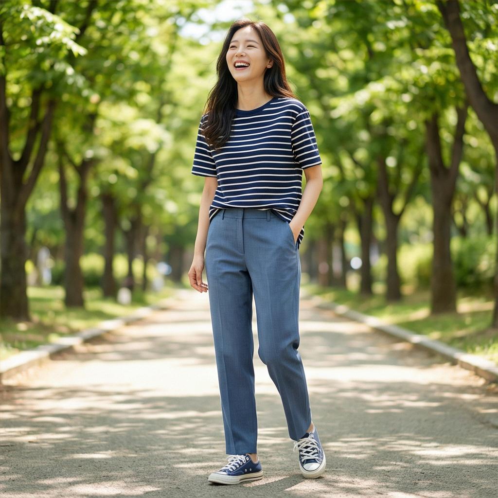 스트라이프 티셔츠: 시원해 보이는 나들이 룩