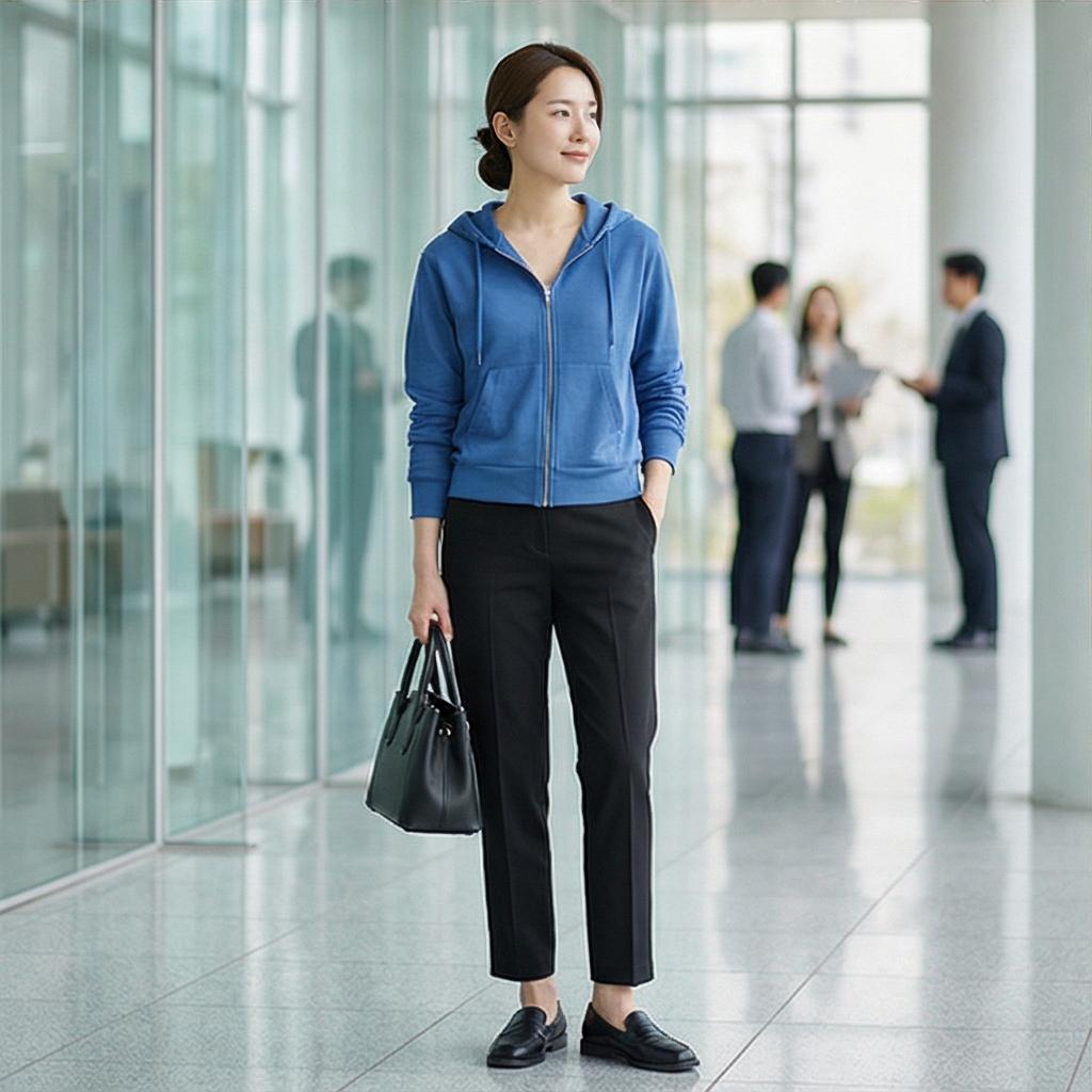 블랙 슬랙스와 로퍼: 단정함을 챙긴 비즈니스 캐주얼룩