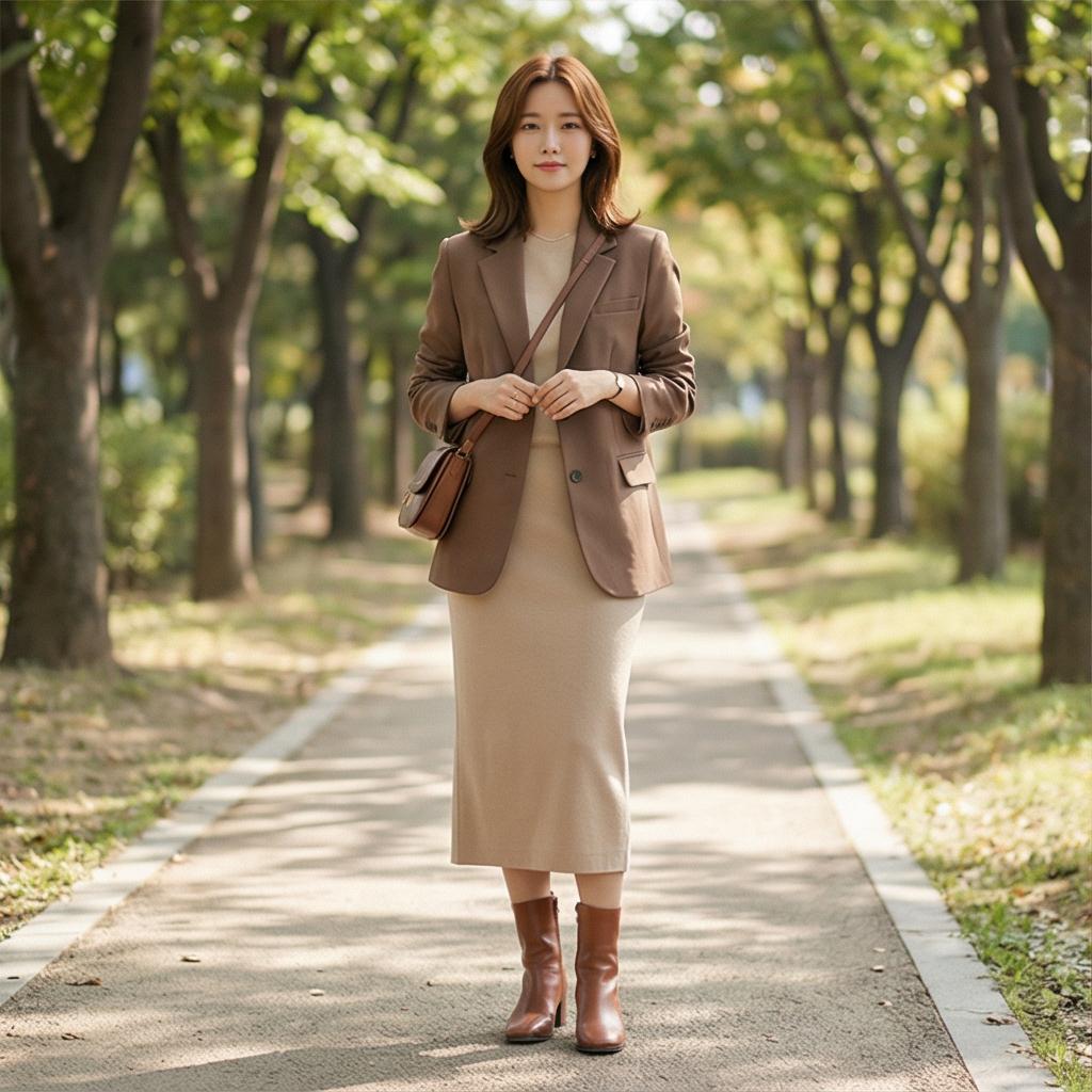 크림색 원피스: 차분하고 우아한 분위기