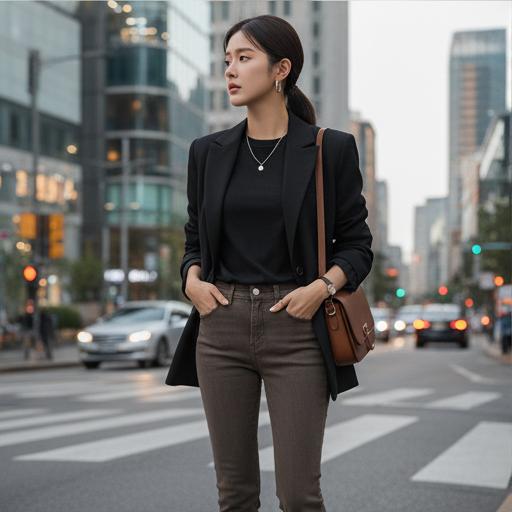 검정색 재킷과 티셔츠: 모던한 외출룩