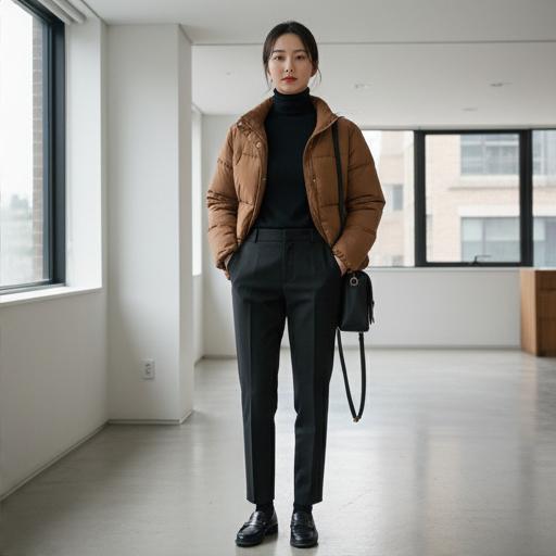 검정색 슬랙스와 터틀넥: 단정한 출근룩