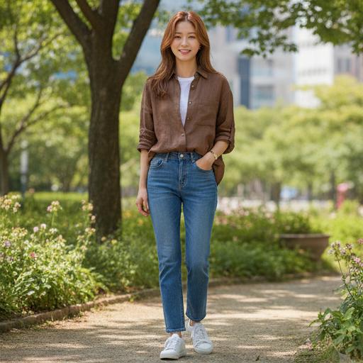 중청 데님 청바지: 편안한 데일리룩