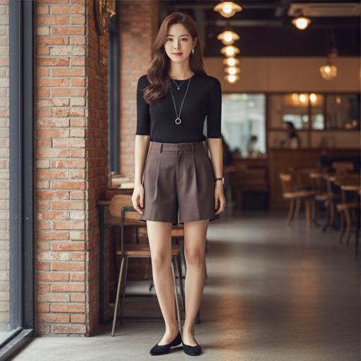 검은색 반팔 니트: 차분한 데일리 출근룩