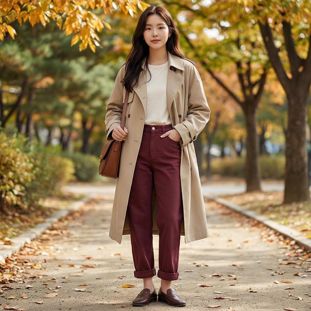 베이지 트렌치코트: 분위기 있는 외출 스타일