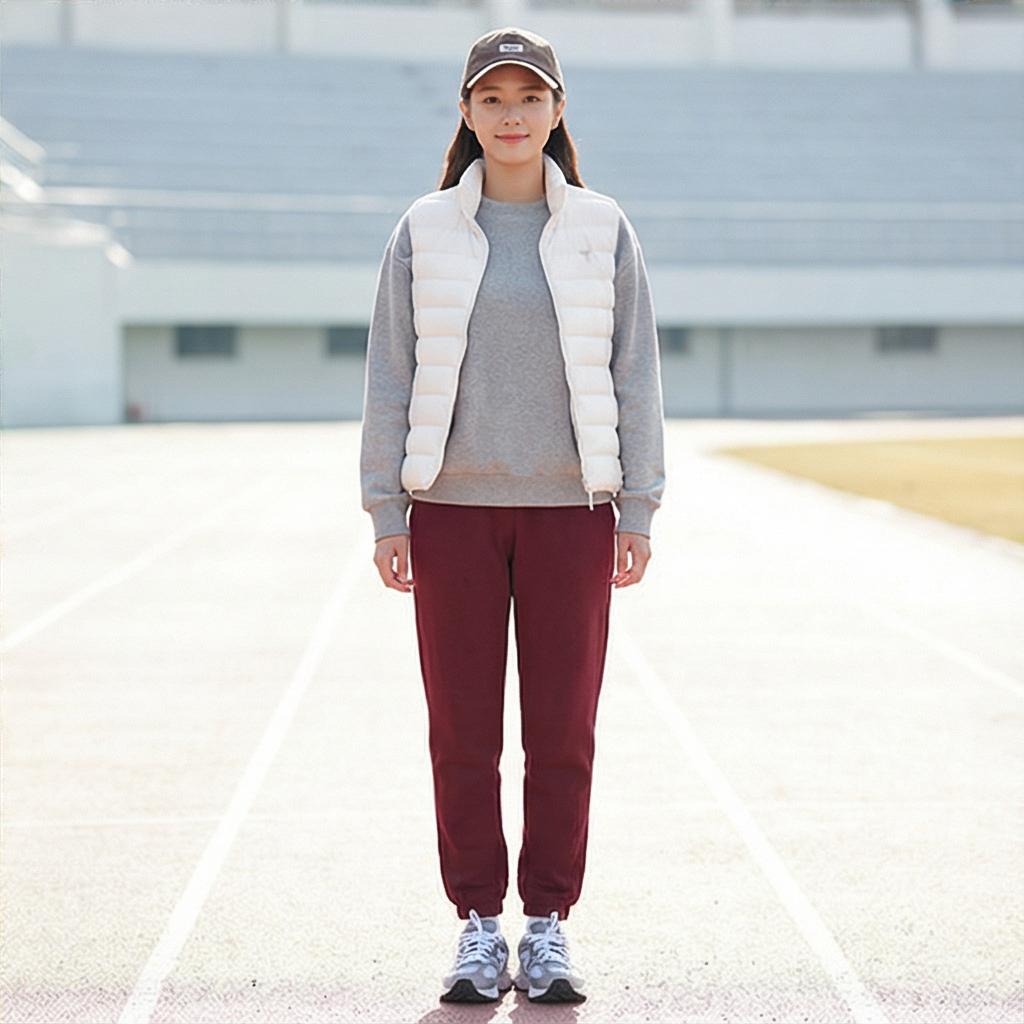 흰색 패딩 조끼: 활동적인 애슬레저 룩