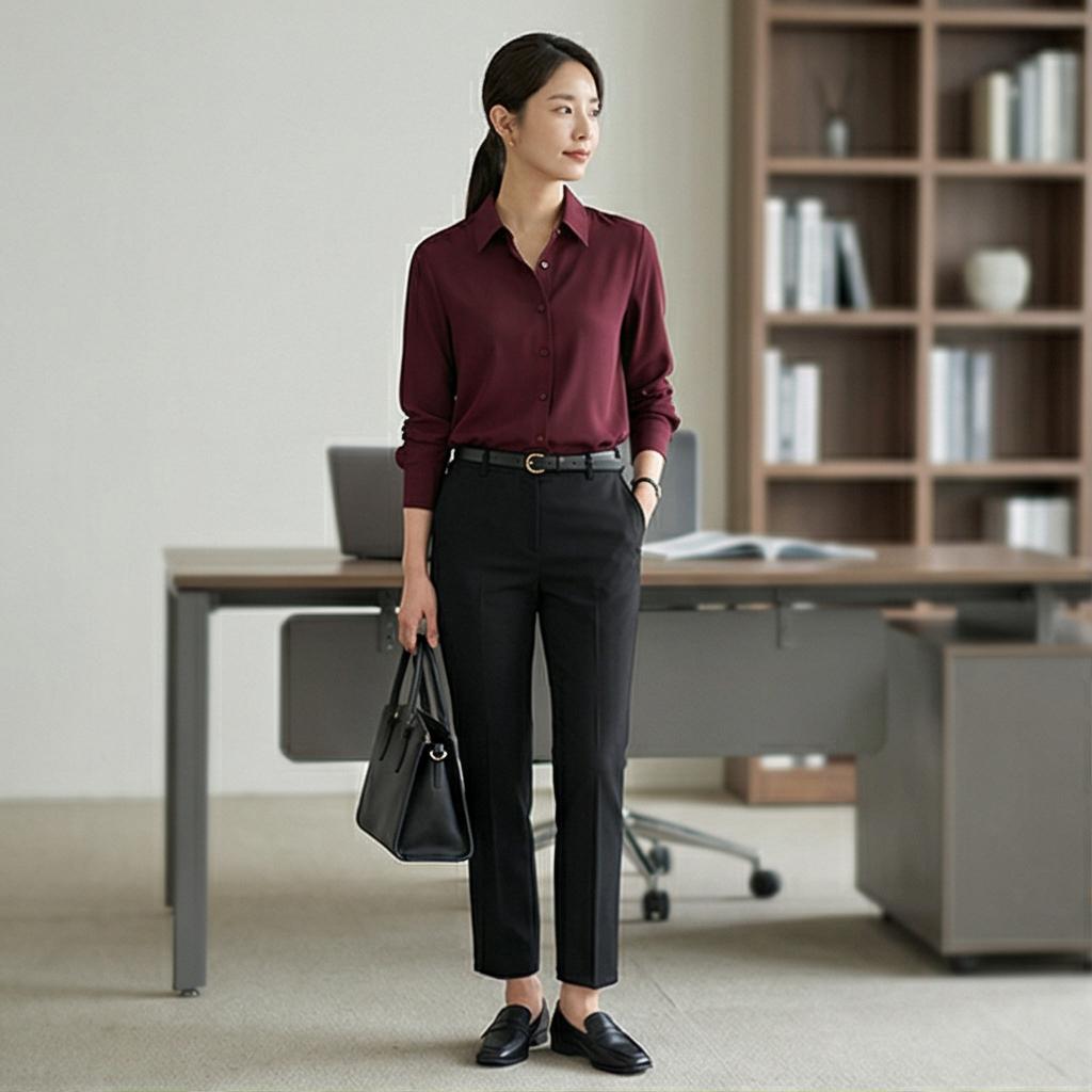 블랙 슬랙스: 세련되고 단정한 오피스 스타일