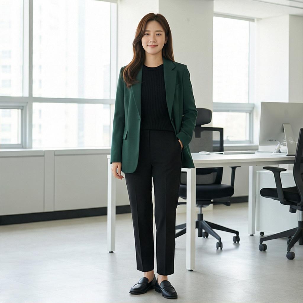 검정색 슬랙스와 로퍼: 단정한 오피스룩