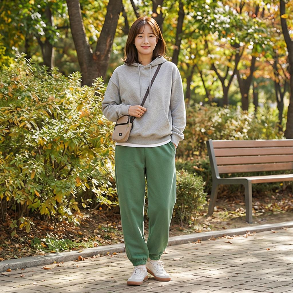 회색 후드티: 내추럴한 캐주얼 룩