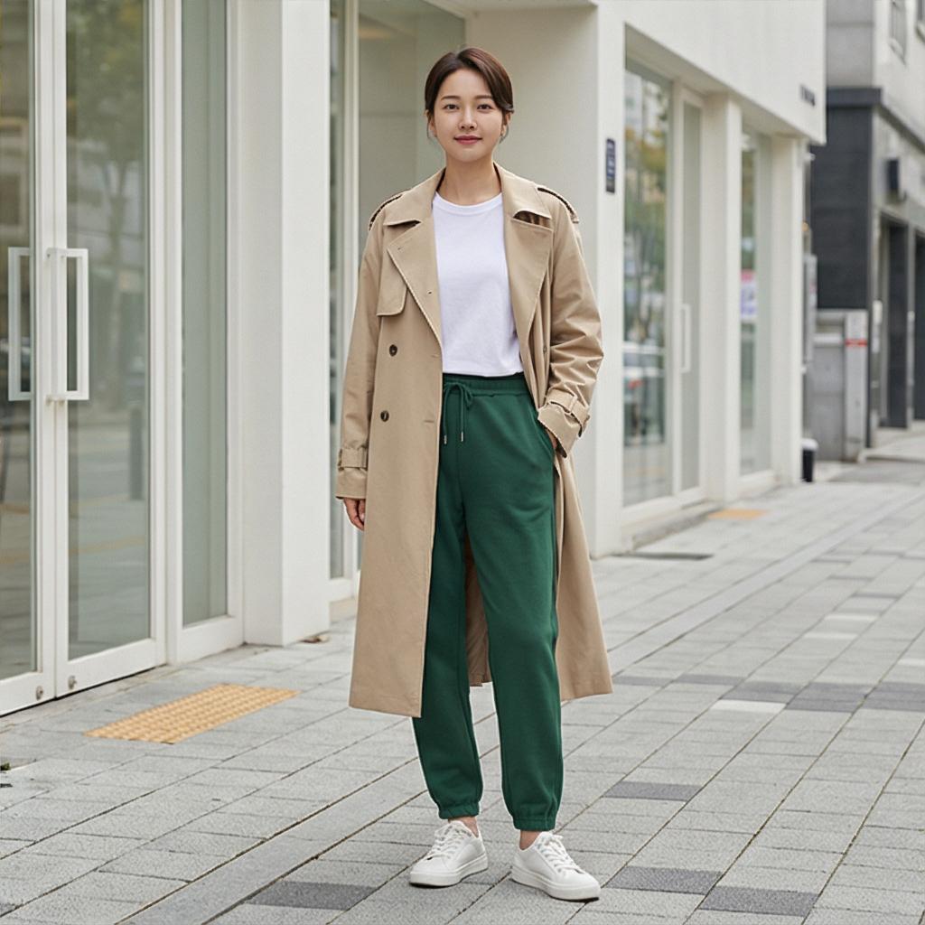 베이지색 롱 코트: 믹스매치 스타일